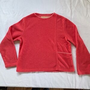 Dakini Red Fleece Pullover Sweatshirt USA Made Blanket Stitch Pocket Womens XS